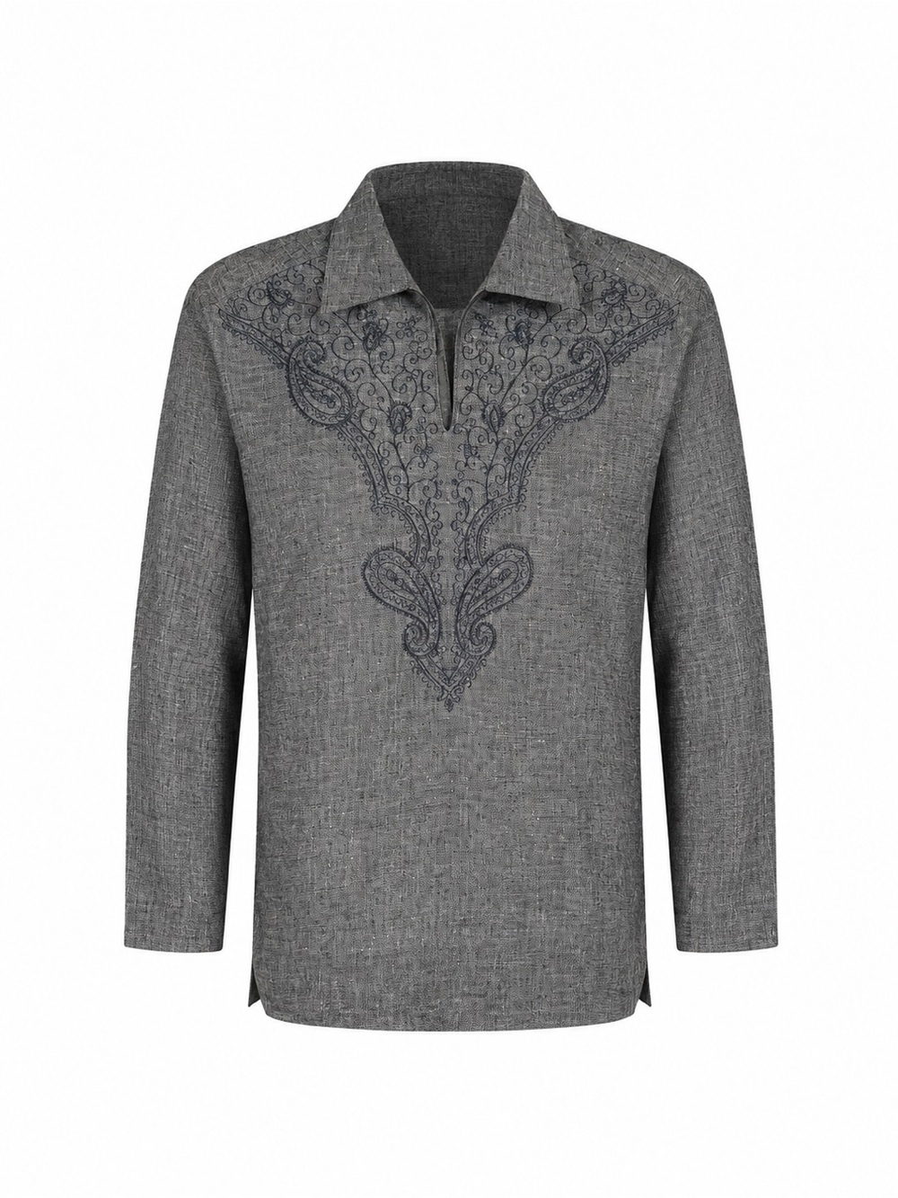 Xposed Mens 100% Linen Shirt Size Large Embroidered Coastal Grey Euro Summer